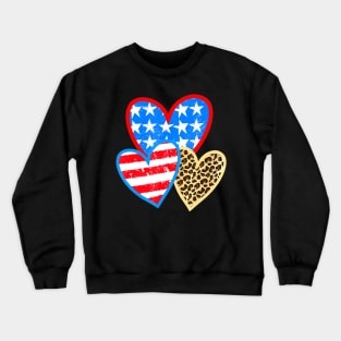 Summer Fashion 4th Of July Leopard American Flag Heart Crewneck Sweatshirt